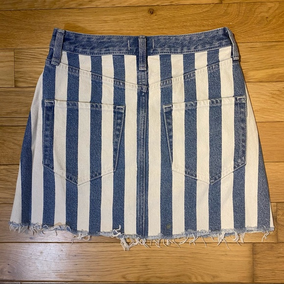 Abercrombie and Fitch Blue and White Stripe Denim Mini Skirt with fringe size 26 - Picture 3 of 10